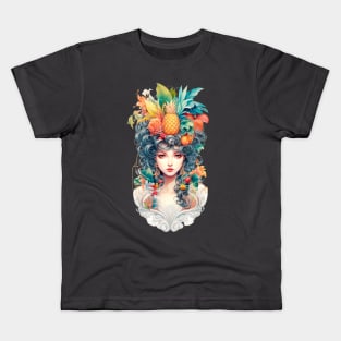 Girl with Fruits and Flowers on her Head Kids T-Shirt